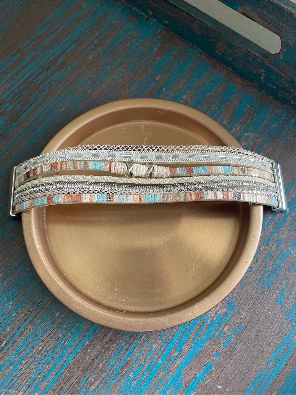 Wrap Bracelet Boho Coastal Multi Strand / media- silver, Cream, Turquoise - Picture 3 of 9